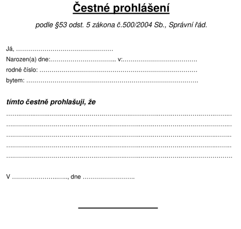 Čestné prohlášení - co to je, k čemu slouží, vzor - AAApenize.cz